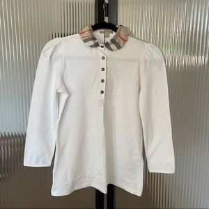 Burberry White Top with Check Collar